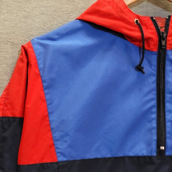 First Team Jacket VTG Windbreaker Hood Quarter Zip Color Block Blue Red - Picture 2 of 12